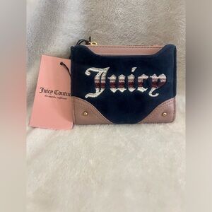Juicy Couture Retro Vibe Bifold Wallet Pullout Card Case Regal Blue Dusty Blush